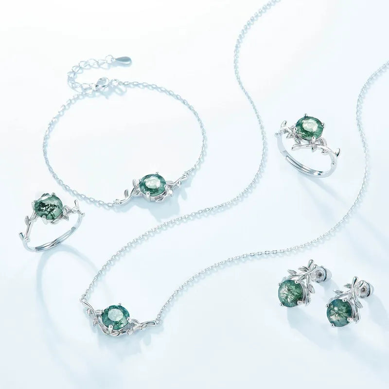 Eternal Orbit - Round Cut Moss Agate Nature Bracelet