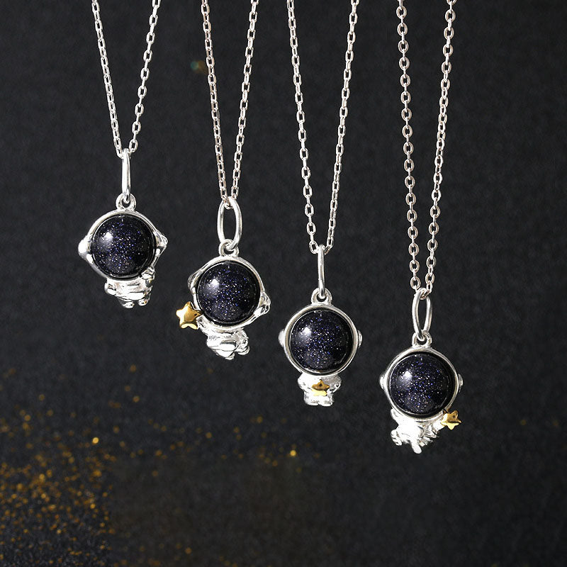 Stardust Explorer Round Cut Blue Sandstone Galaxy  Necklace