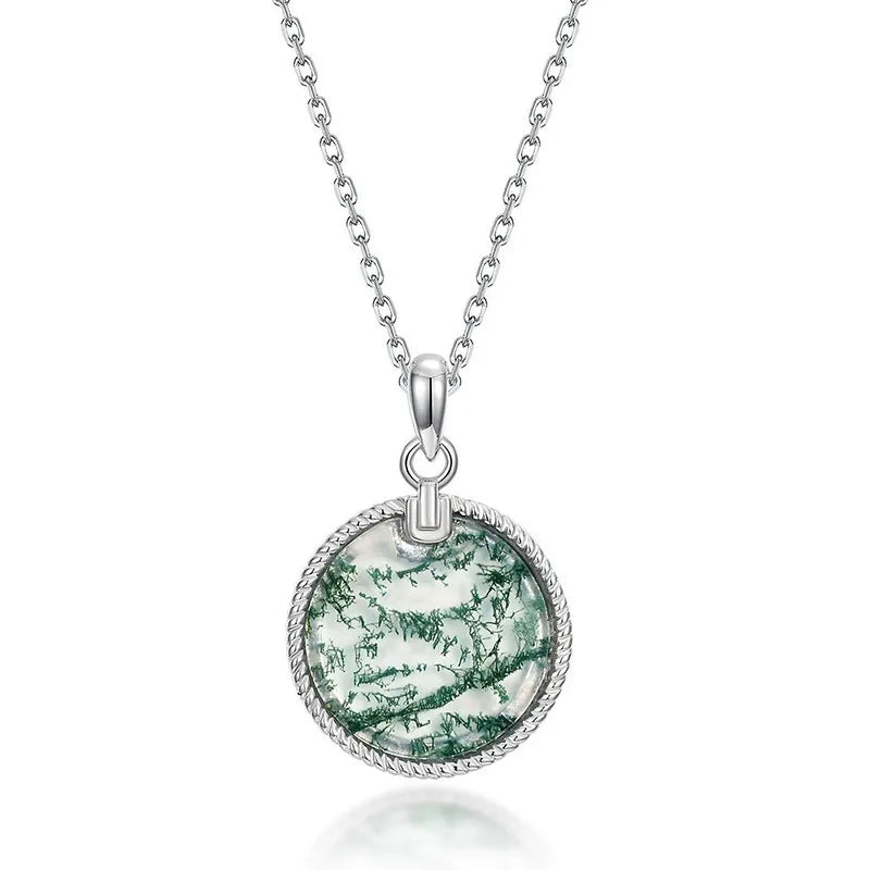 Sylvia Round Cut Moss Agate Vintage Necklace