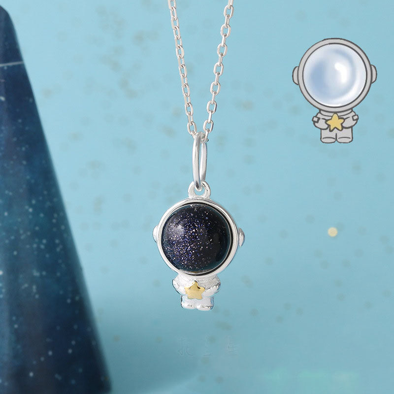 Stardust Explorer Round Cut Blue Sandstone Galaxy  Necklace