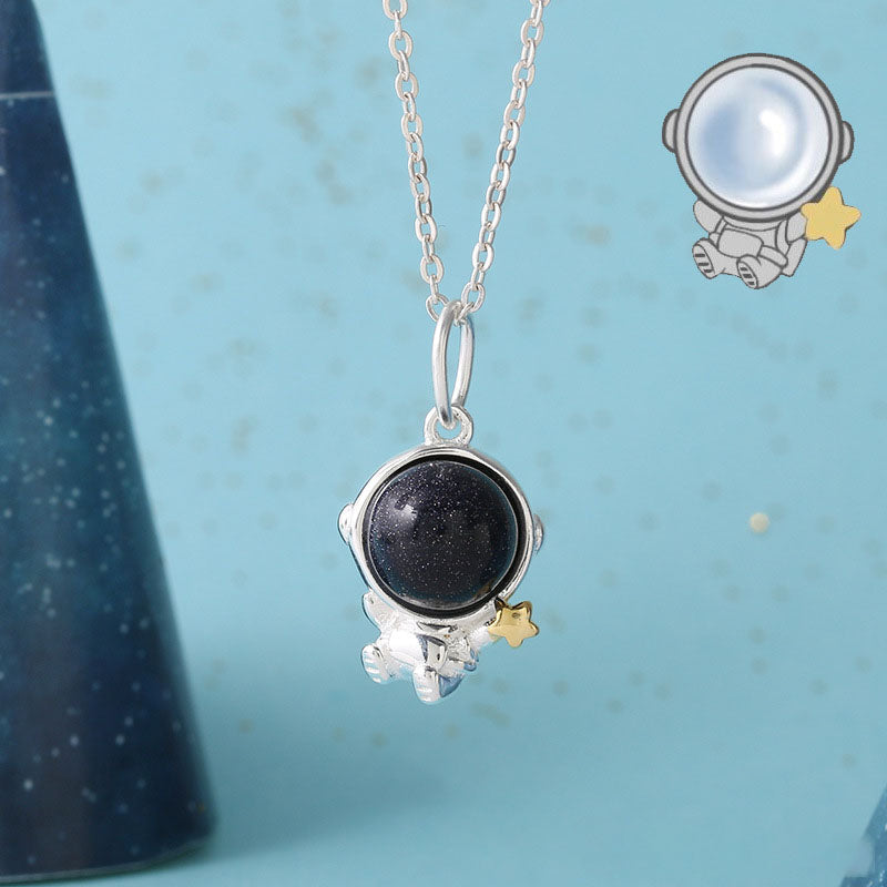 Stardust Explorer Round Cut Blue Sandstone Galaxy  Necklace