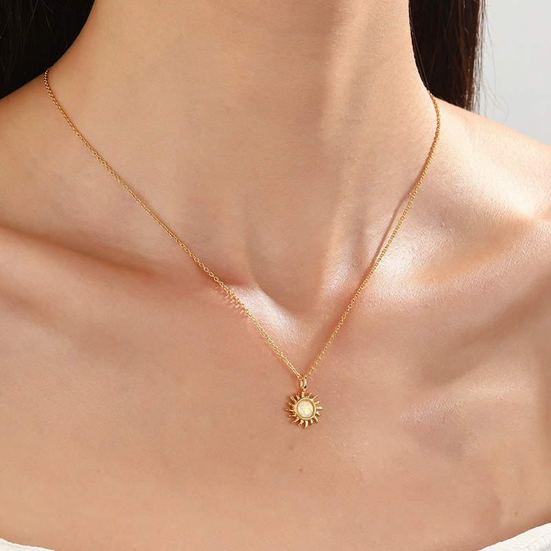 Solar Bloom Round Cut Opal Galaxy Sun Necklace