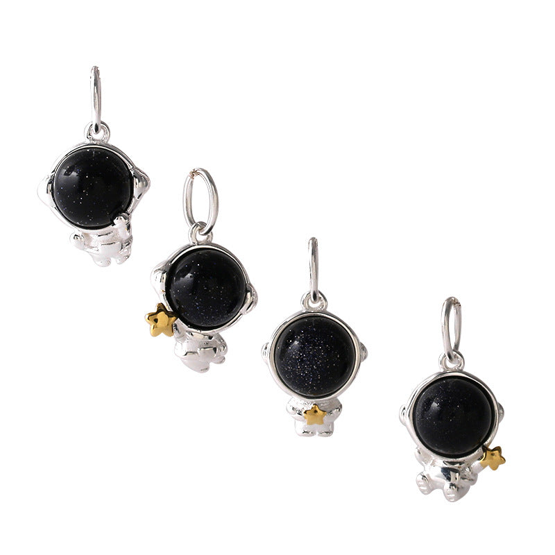 Stardust Explorer Round Cut Blue Sandstone Galaxy  Necklace