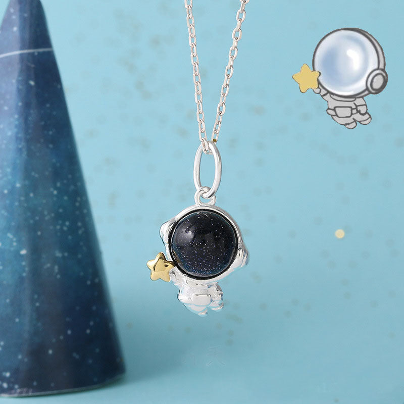 Stardust Explorer Round Cut Blue Sandstone Galaxy  Necklace