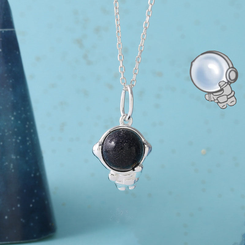 Stardust Explorer Round Cut Blue Sandstone Galaxy  Necklace