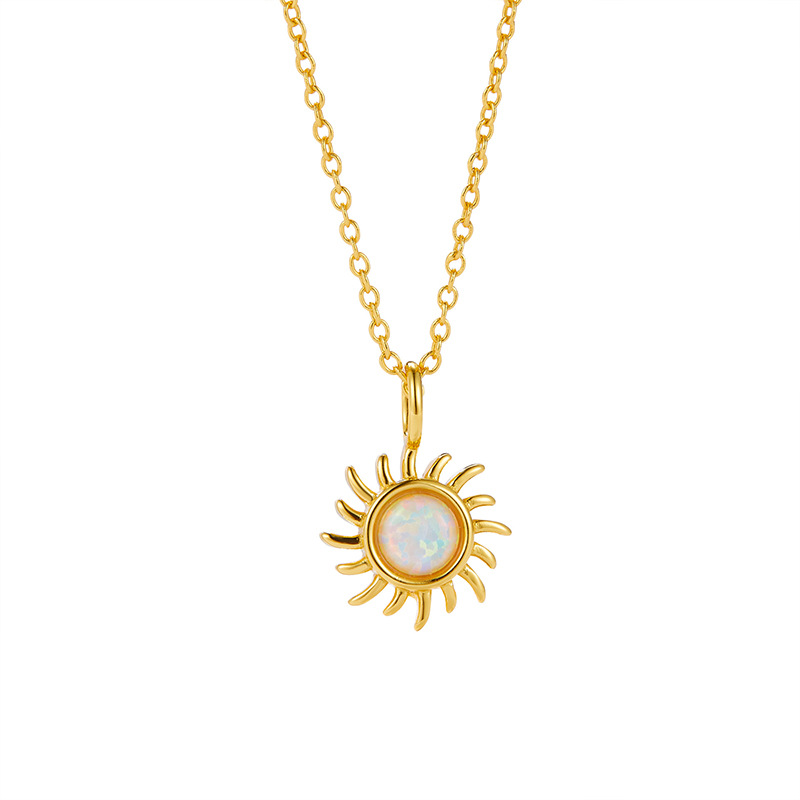 Solar Bloom Round Cut Opal Galaxy Sun Necklace
