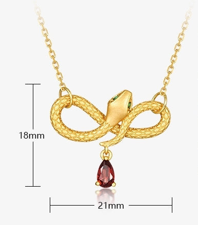 Pear Cut Garnet Mystical Serpent Carved Unique Necklace