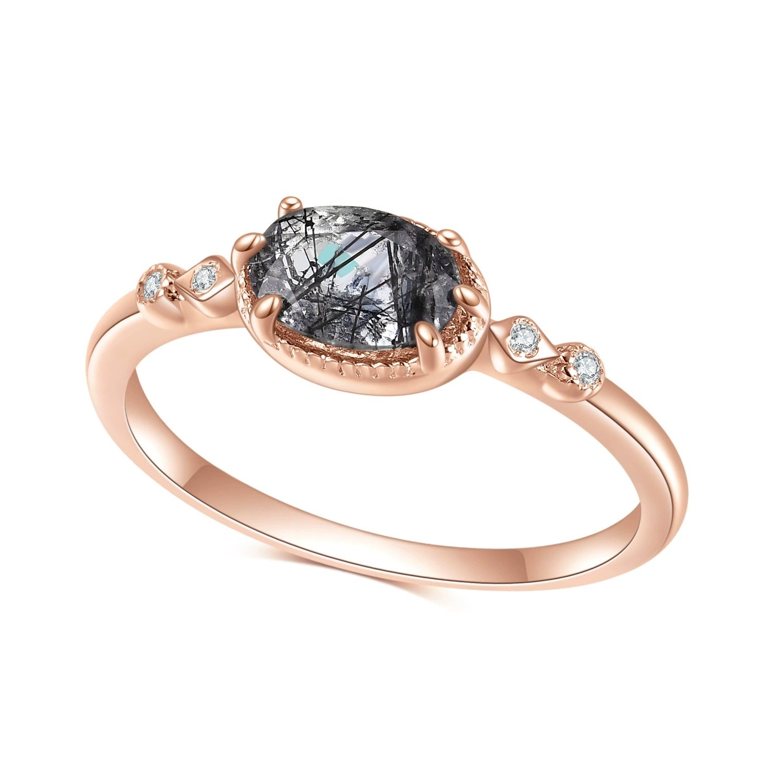 Oval Cut Black Rutilated Quartz Classic Ring