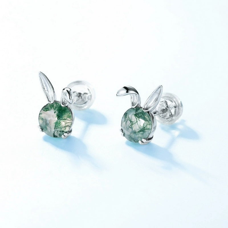 Round Cut Moss Agate Nature Inspired Stud Earrings for Women