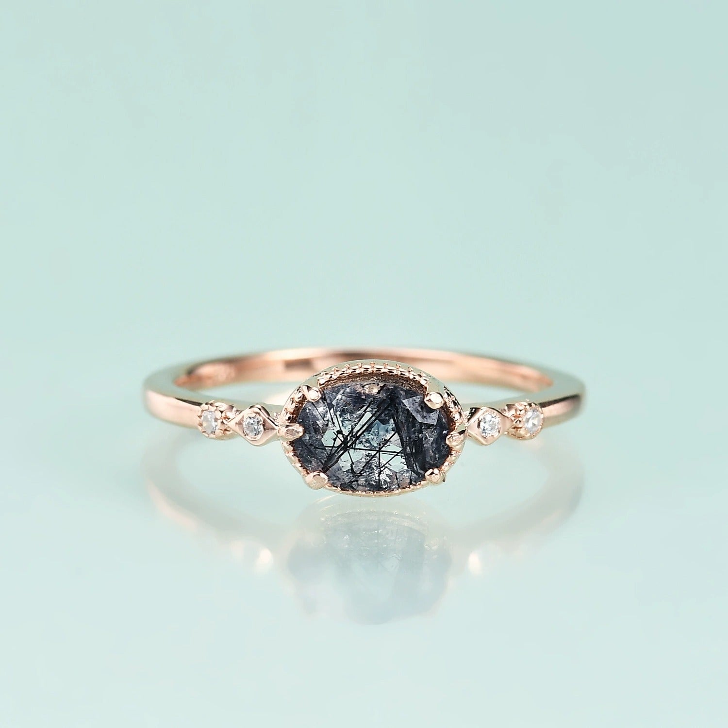 Oval Cut Black Rutilated Quartz Classic Ring