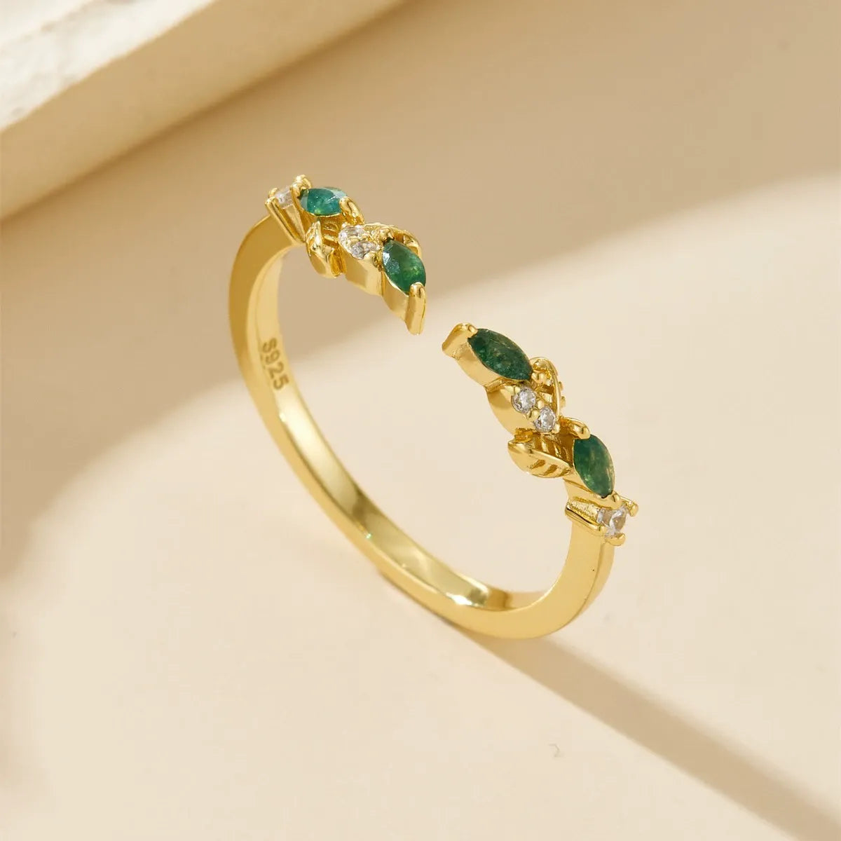 Natural Marquise Moss Agate Leaf Stackable Elegant Women Ring Set