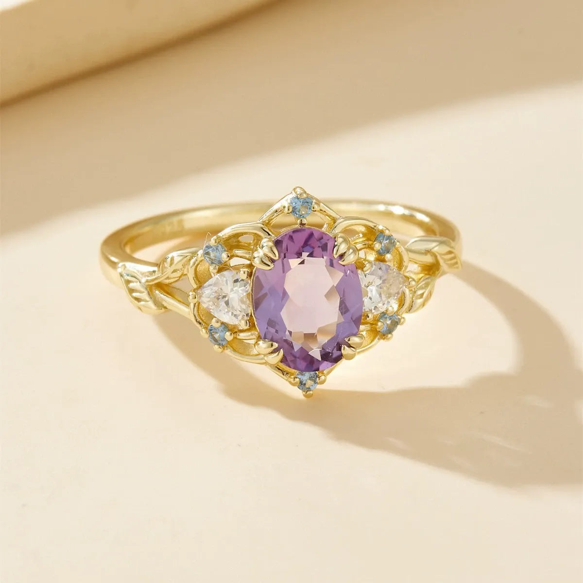 Unique Natural Oval Cut Amethyst Minimalist Women Wedding Ring