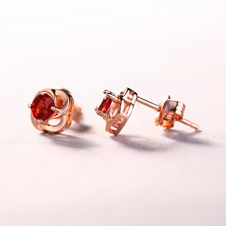Round Cut Garnet Nature Inspired Stud Earrings