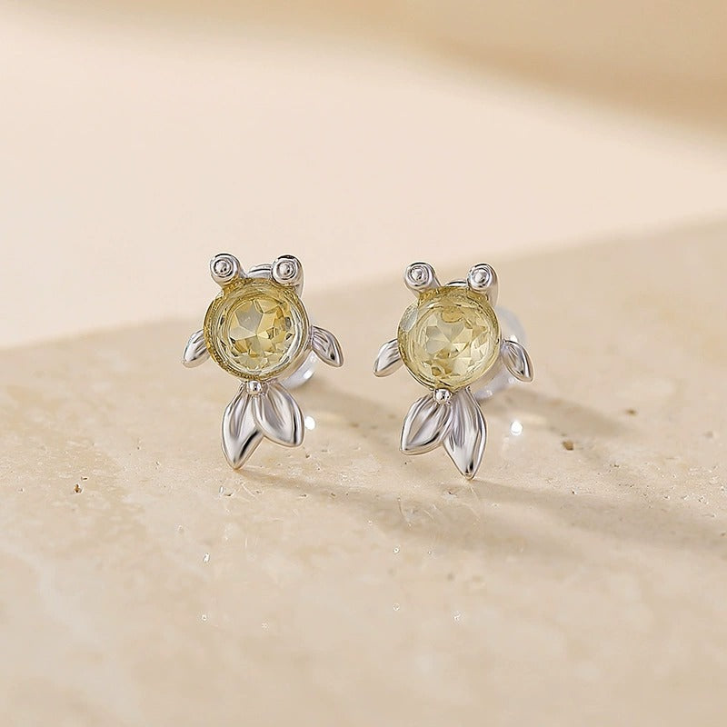 Round Cut Amethyst Ocean Spell Collection Goldfish Stud Earrings