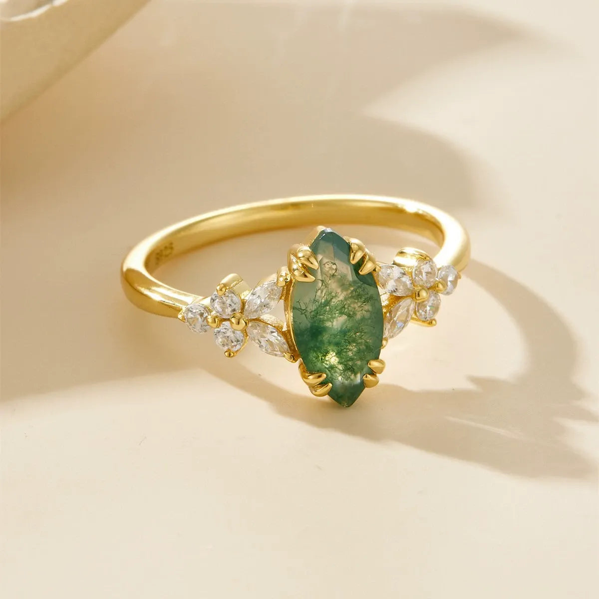 Natural Marquise Moss Agate Leaf Stackable Elegant Women Ring Set