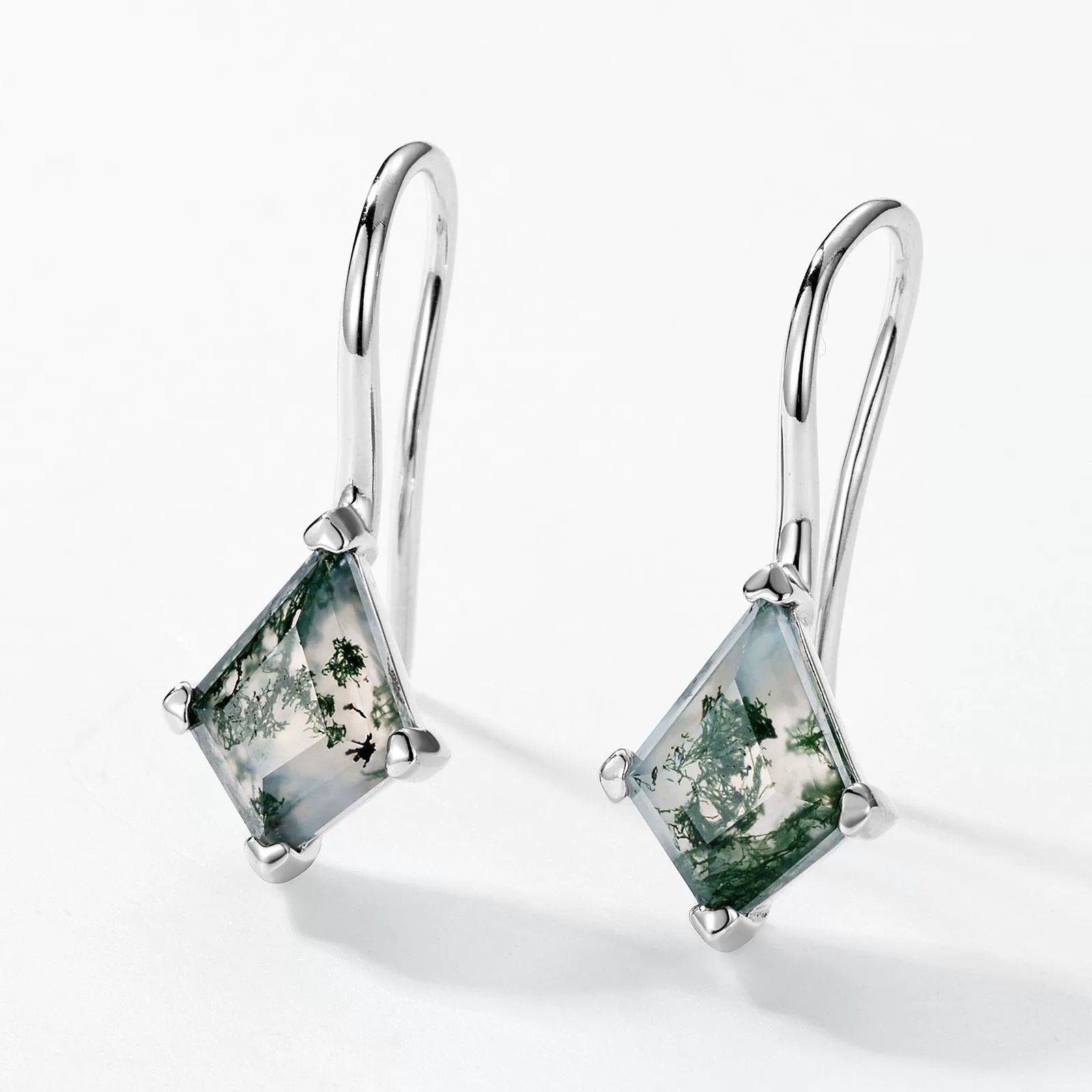 Kite Cut Moss Agate Classic Collection Minimalist Earrings