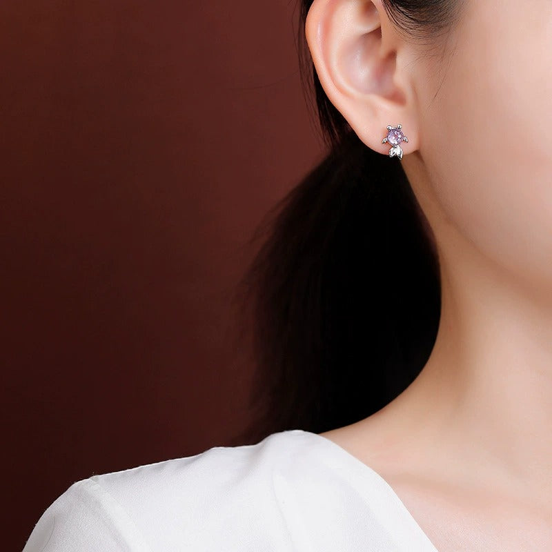 Round Cut Amethyst Ocean Spell Collection Goldfish Stud Earrings