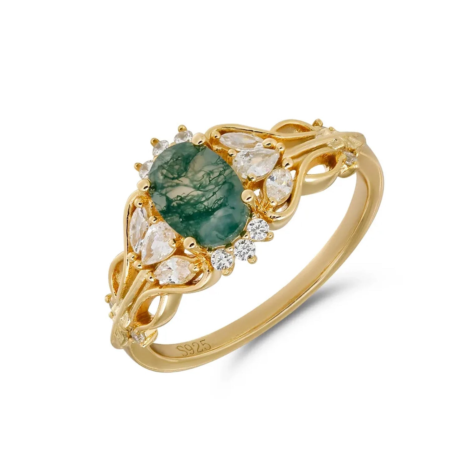 Natural Moss Agate Ring Vintage Elegant Design Engagement Ring