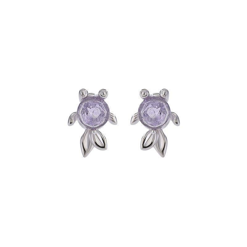 Round Cut Amethyst Ocean Spell Collection Goldfish Stud Earrings