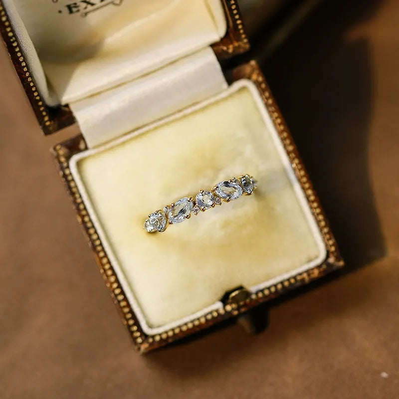 Marquise Cut Moss Agate Straight Half Eternity Wedding Band