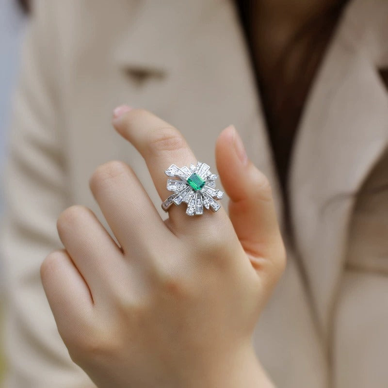 Emerald Cut Lab Emerald Unique Ring
