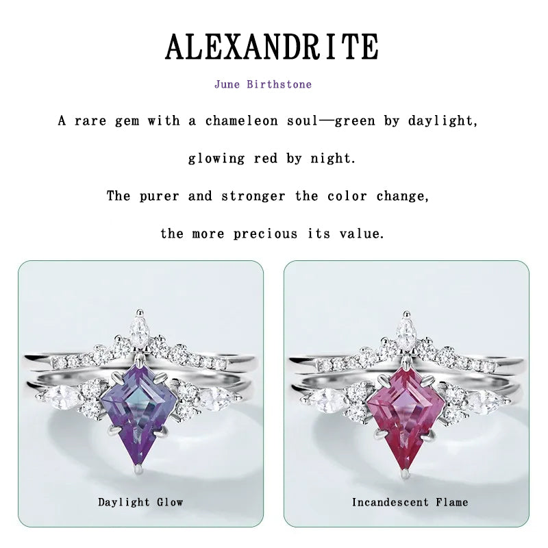 Minimalist Geometric Kite Lab Alexandrite Fashion Jewelry Ring