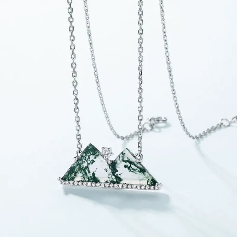 'Verda' The Moss Agate Mountain Range Genuine Gemstone Mountain Necklace