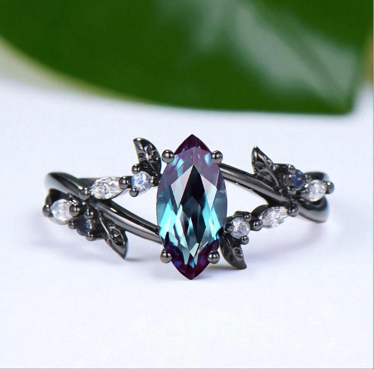 Unique Natural Inspired Gothic Marquise Turquoise Birthstone Engagement Ring