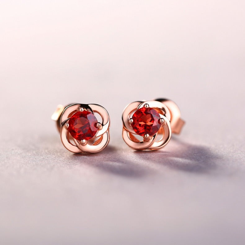Round Cut Garnet Nature Inspired Stud Earrings
