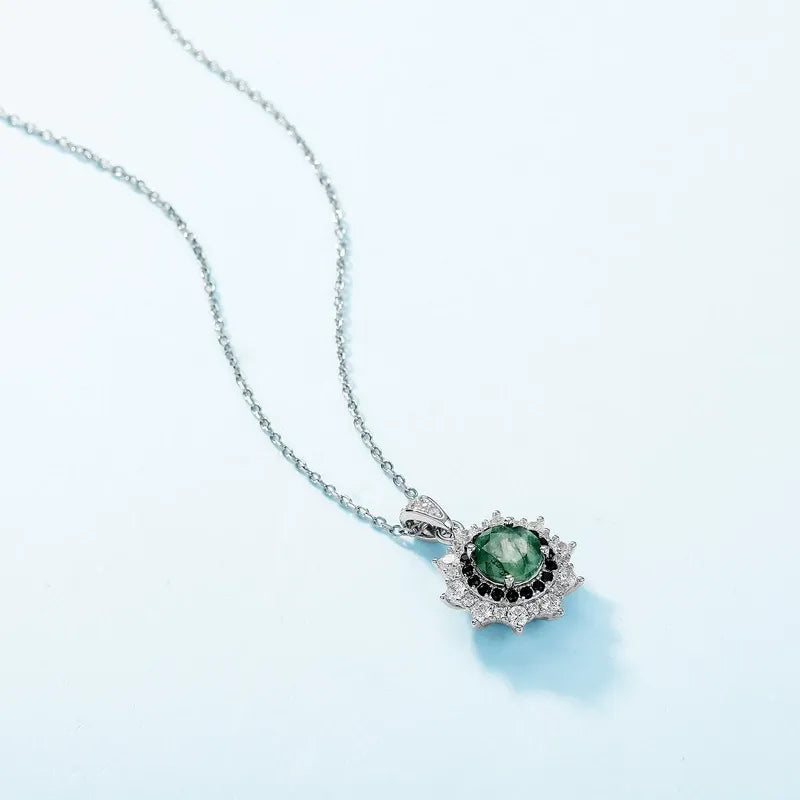 'Sunmoss' 6.5MM Moss Agate Pendant Silver Women Jewelry Christmas Gift For Her