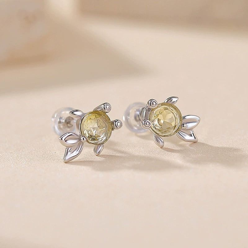 Round Cut Amethyst Ocean Spell Collection Goldfish Stud Earrings