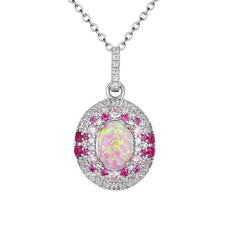 Selene Oval Cut Pink Opal Halo Necklace