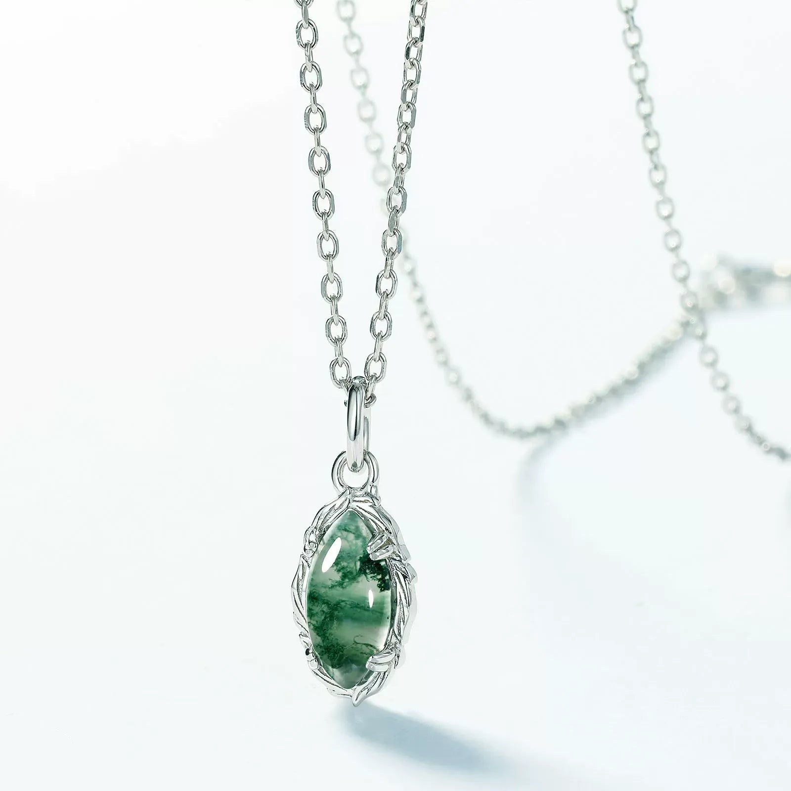 'Everolive' Green Moss Agate Olive Branch Nature Pendant Necklace