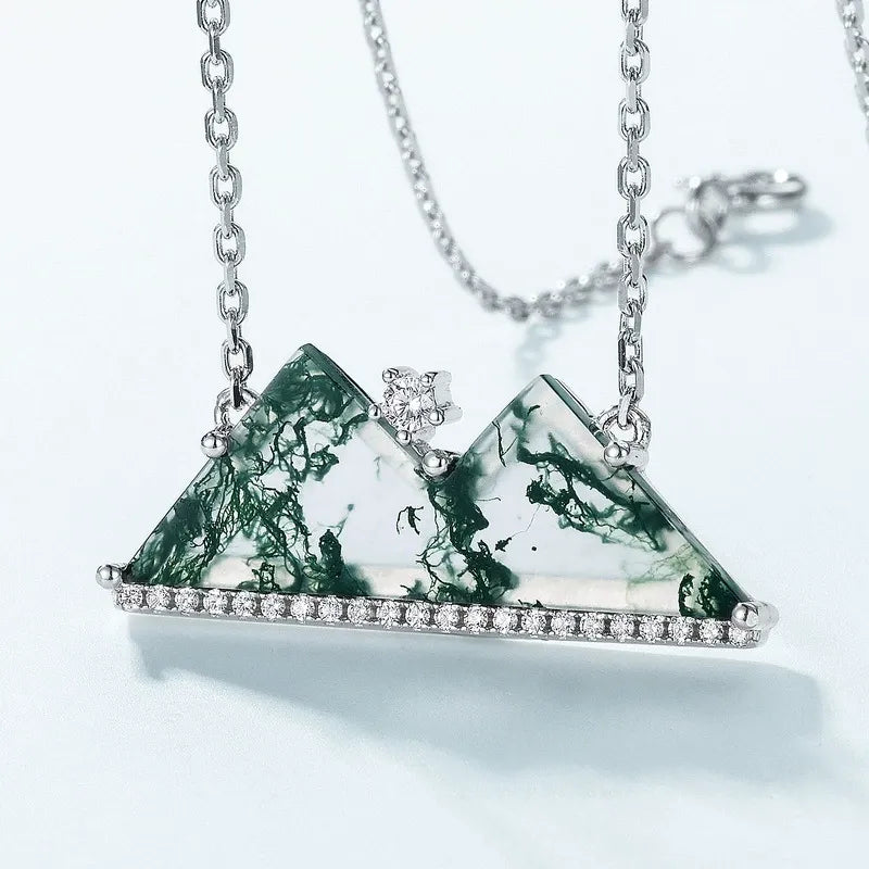 'Verda' The Moss Agate Mountain Range Genuine Gemstone Mountain Necklace