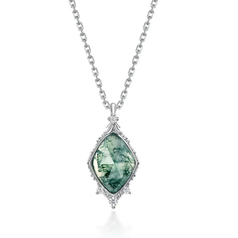 ’Moss Facet‘ Unique Cut Non-Traditional Moss Agate Pendant for Women