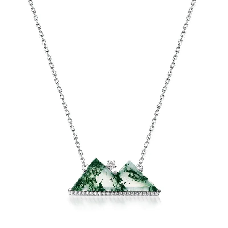 'Verda' The Moss Agate Mountain Range Genuine Gemstone Mountain Necklace