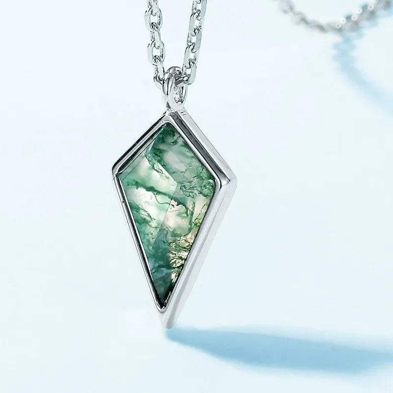 'Greenlight' Natural Moss Agate Kite Shape Dainty Necklace Promise Gift Friendship Gift