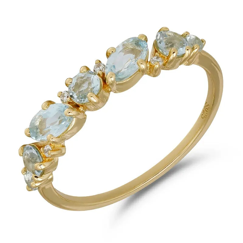 Marquise Cut Moss Agate Straight Half Eternity Wedding Band