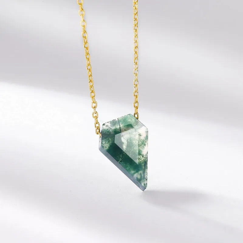 'Nature’s Aegis' Shield Shaped Solitaire Moss Agate Pendant