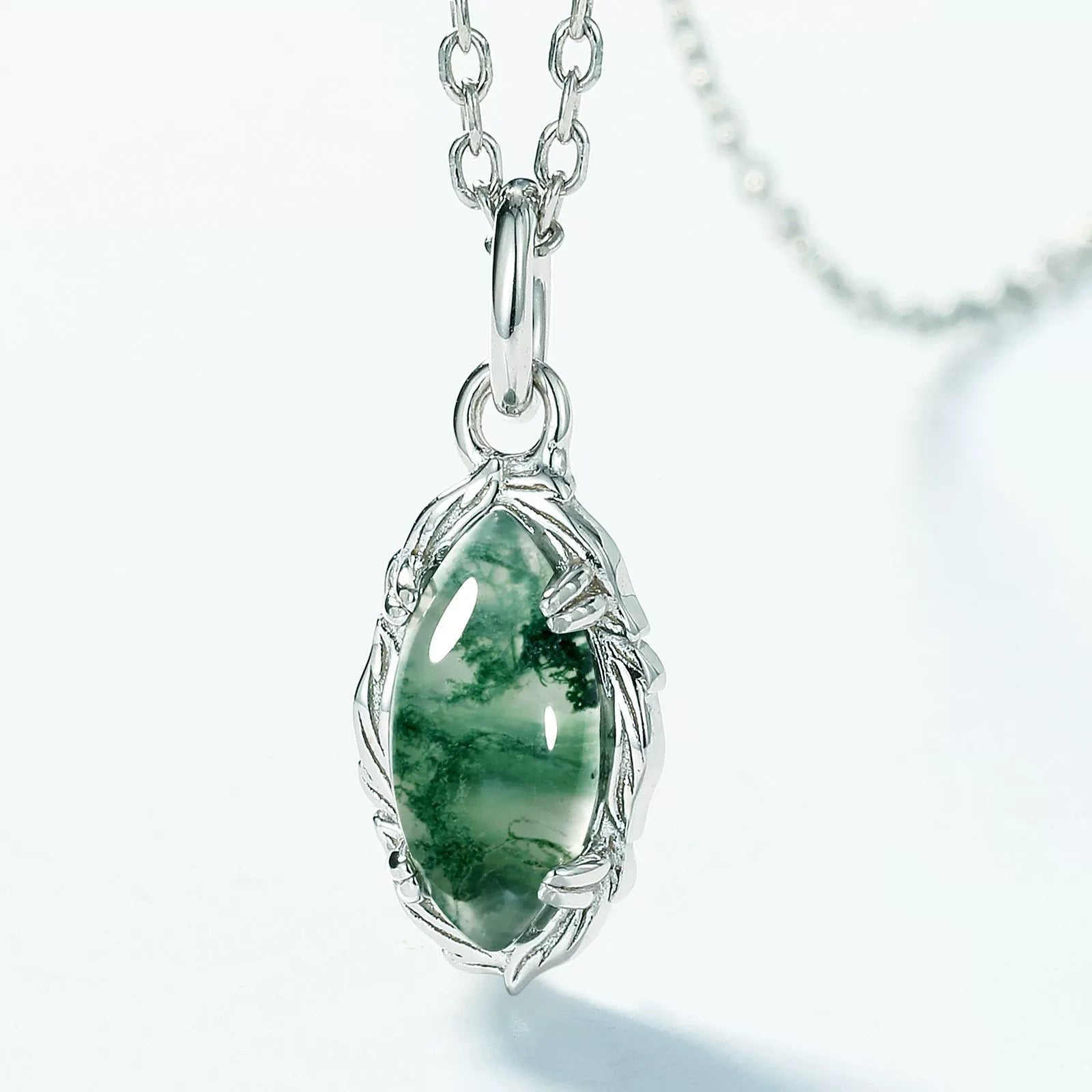 'Everolive' Green Moss Agate Olive Branch Nature Pendant Necklace