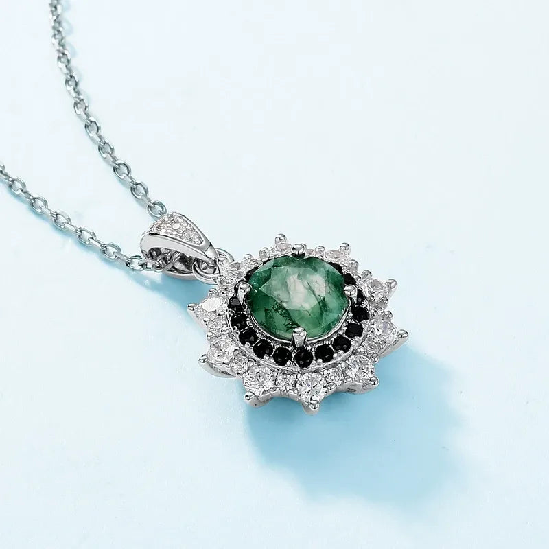 'Sunmoss' 6.5MM Moss Agate Pendant Silver Women Jewelry Christmas Gift For Her