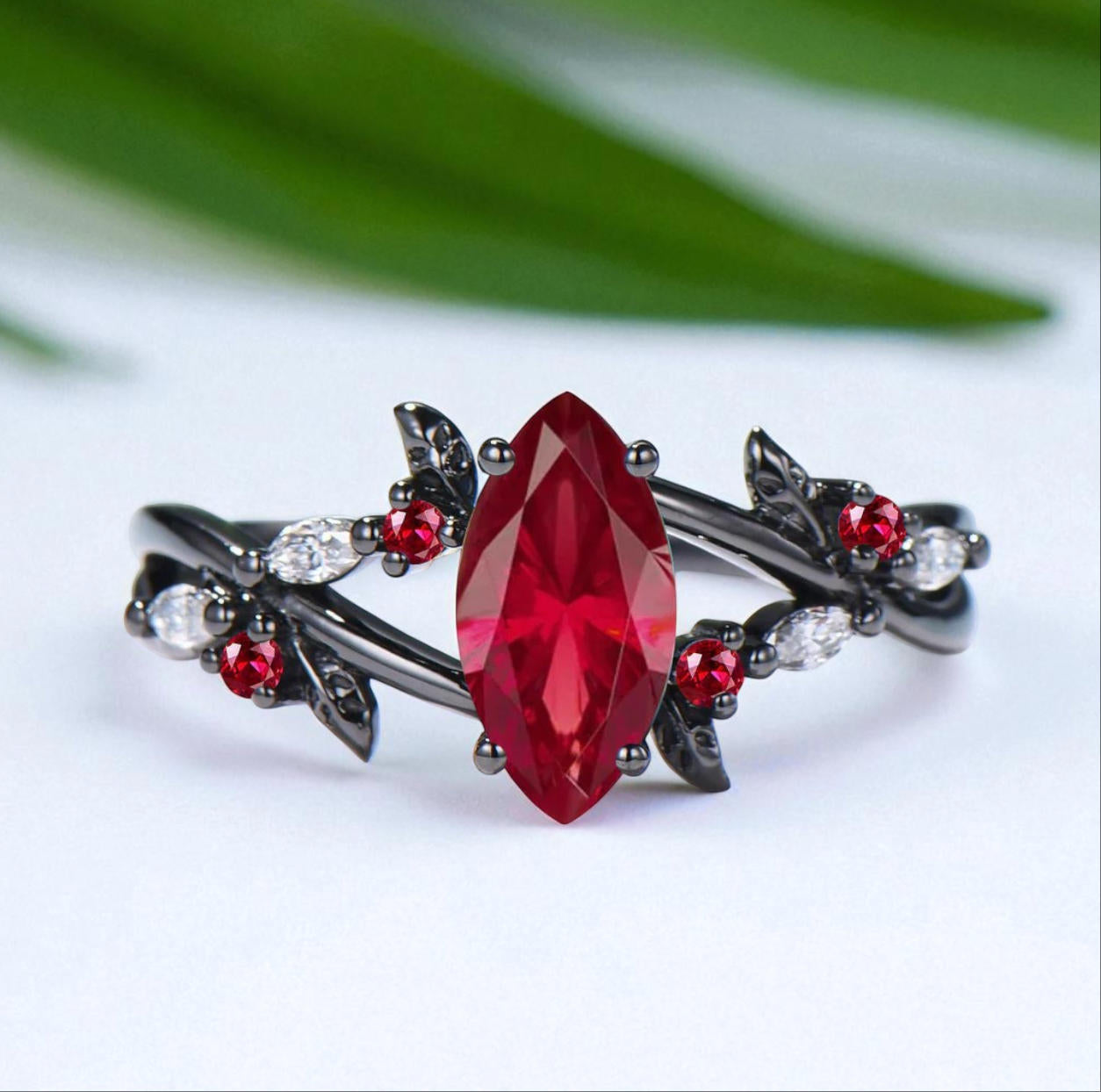 Unique Natural Inspired Gothic Marquise Turquoise Birthstone Engagement Ring