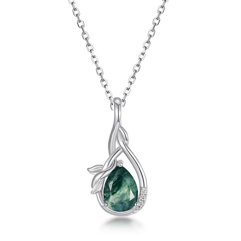 ’Avelyn Moss‘ Pear Natural Moss Agate Unique Women Anniversary Bridal Gift Necklace