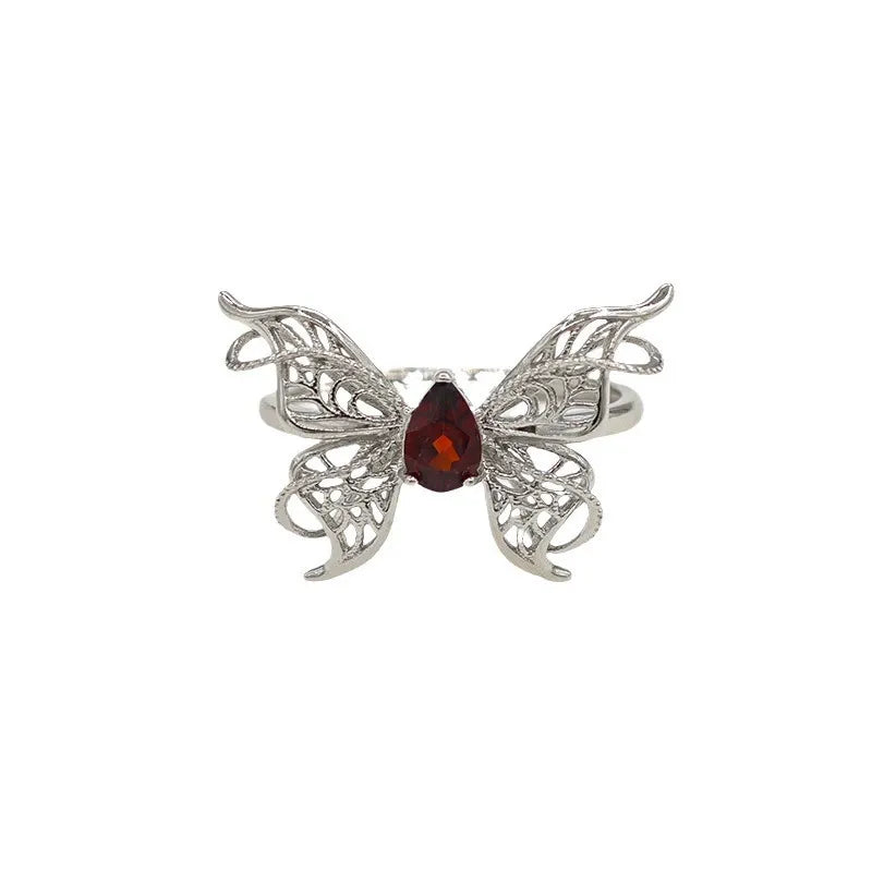 Natural Amethyst Butterfly Adjustable Ring Elegant Unique Jewelry