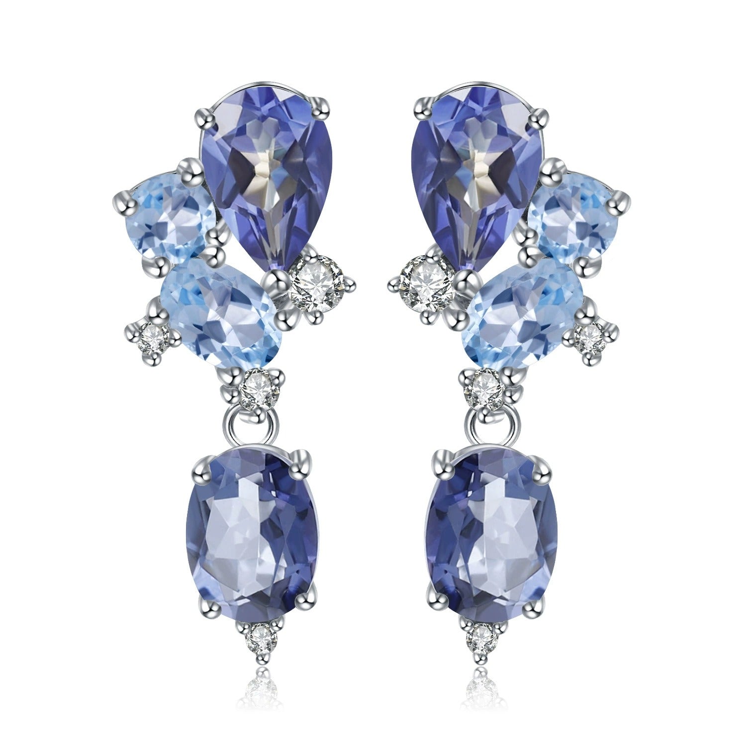 Pear & Oval Cut Natural Topaz&Amethyst Unique Drop Earrings