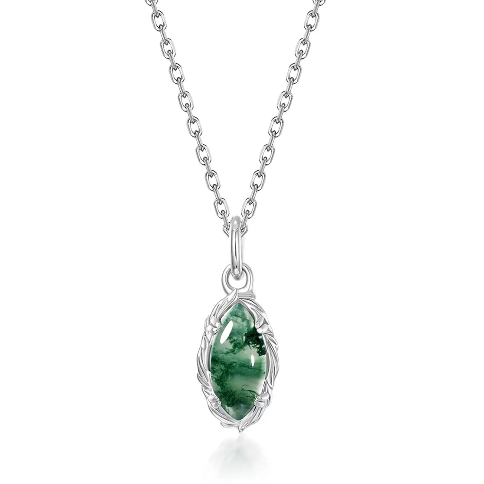'Everolive' Green Moss Agate Olive Branch Nature Pendant Necklace