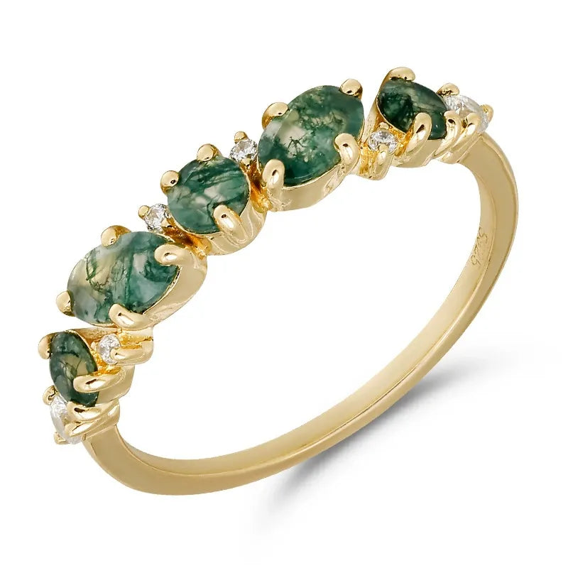 Marquise Cut Moss Agate Straight Half Eternity Wedding Band