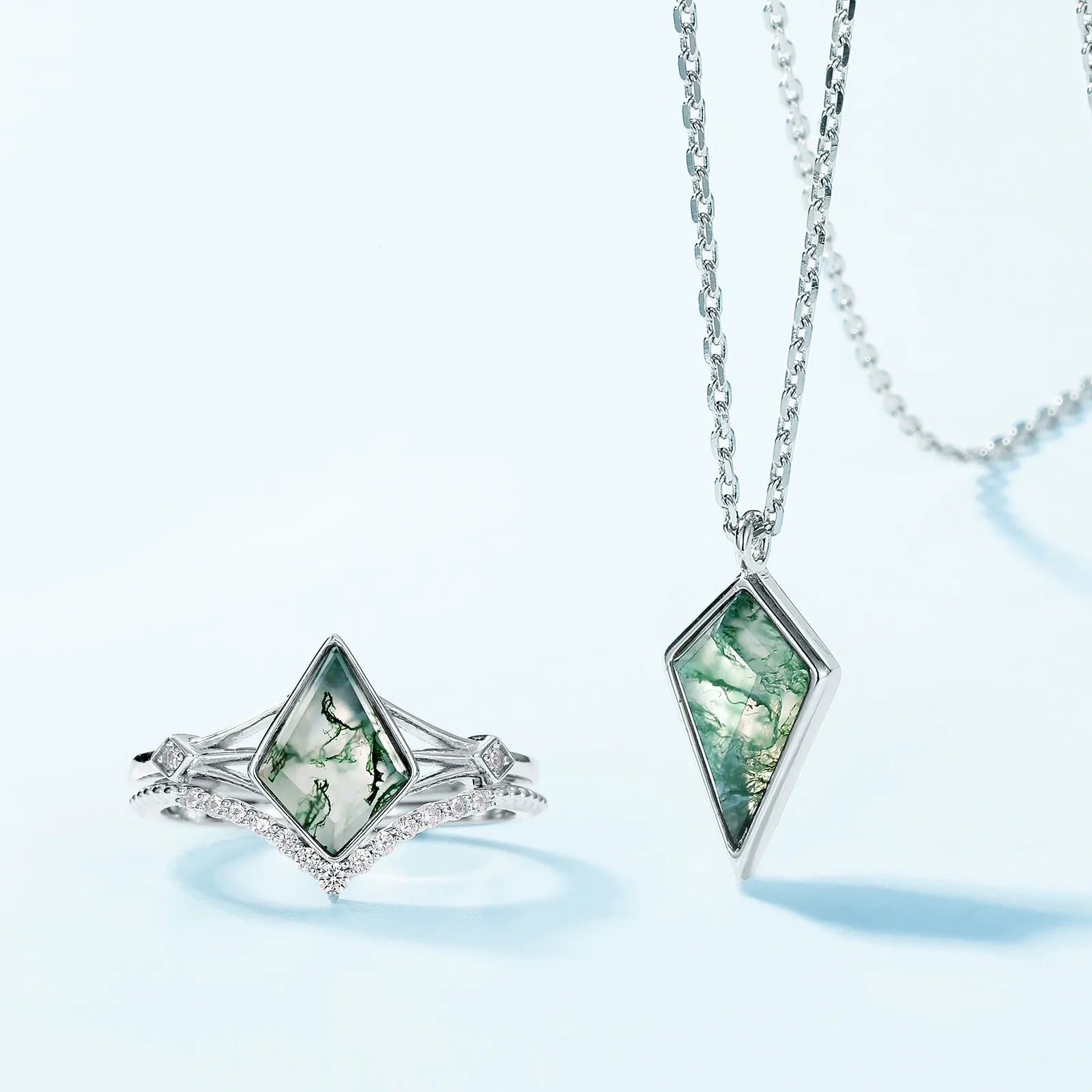 'Greenlight' Natural Moss Agate Kite Shape Dainty Necklace Promise Gift Friendship Gift