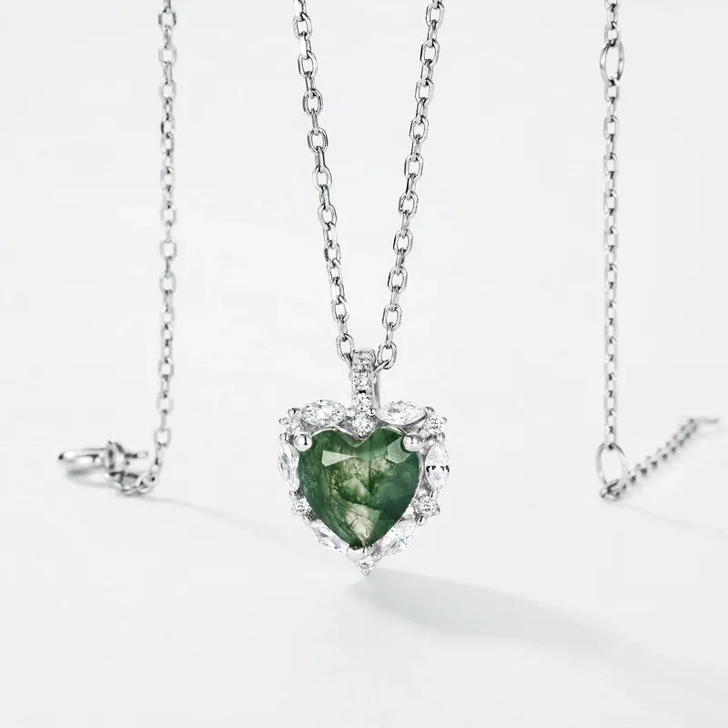 'Verdant Heart' Sparkling Earth Goddess Moss Agate Necklace