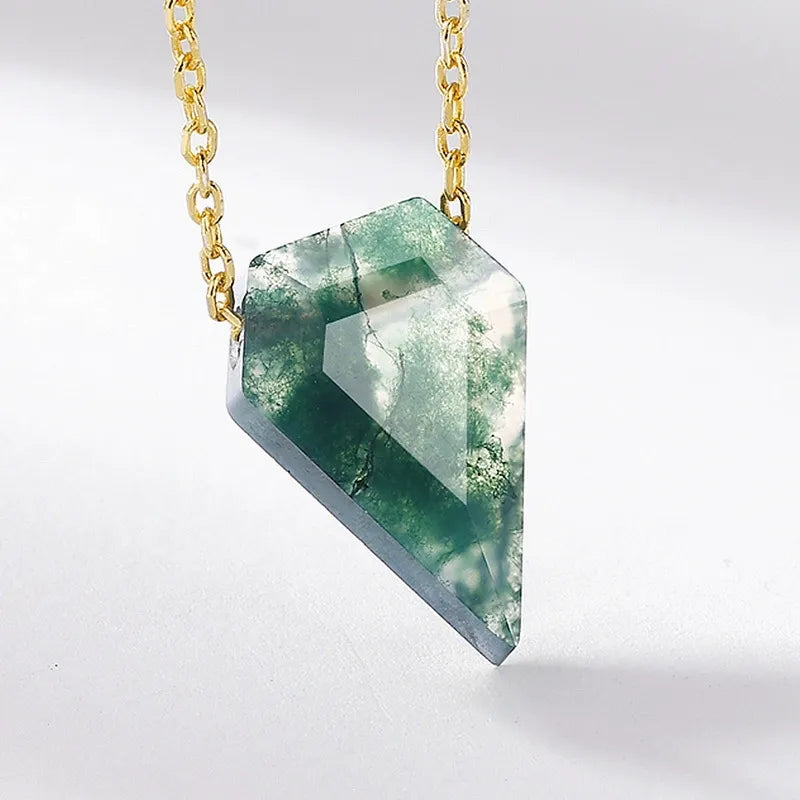 'Nature’s Aegis' Shield Shaped Solitaire Moss Agate Pendant